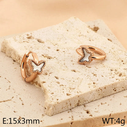 1 Pair Simple Style Butterfly Plating Inlay Titanium Steel Shell 18K Gold Plated Hoop Earrings