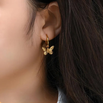 1 Pair Simple Style Butterfly Polishing Plating Stainless Steel 18k Gold Plated Drop Earrings