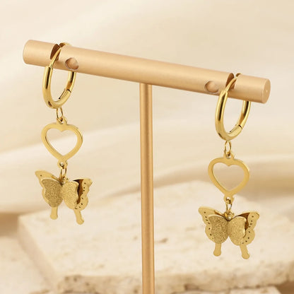 1 Pair Simple Style Butterfly Stainless Steel Drop Earrings