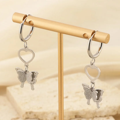 1 Pair Simple Style Butterfly Stainless Steel Drop Earrings