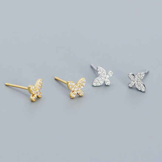 1 Pair Simple Style Butterfly Sterling Silver Plating Inlay Ear Studs