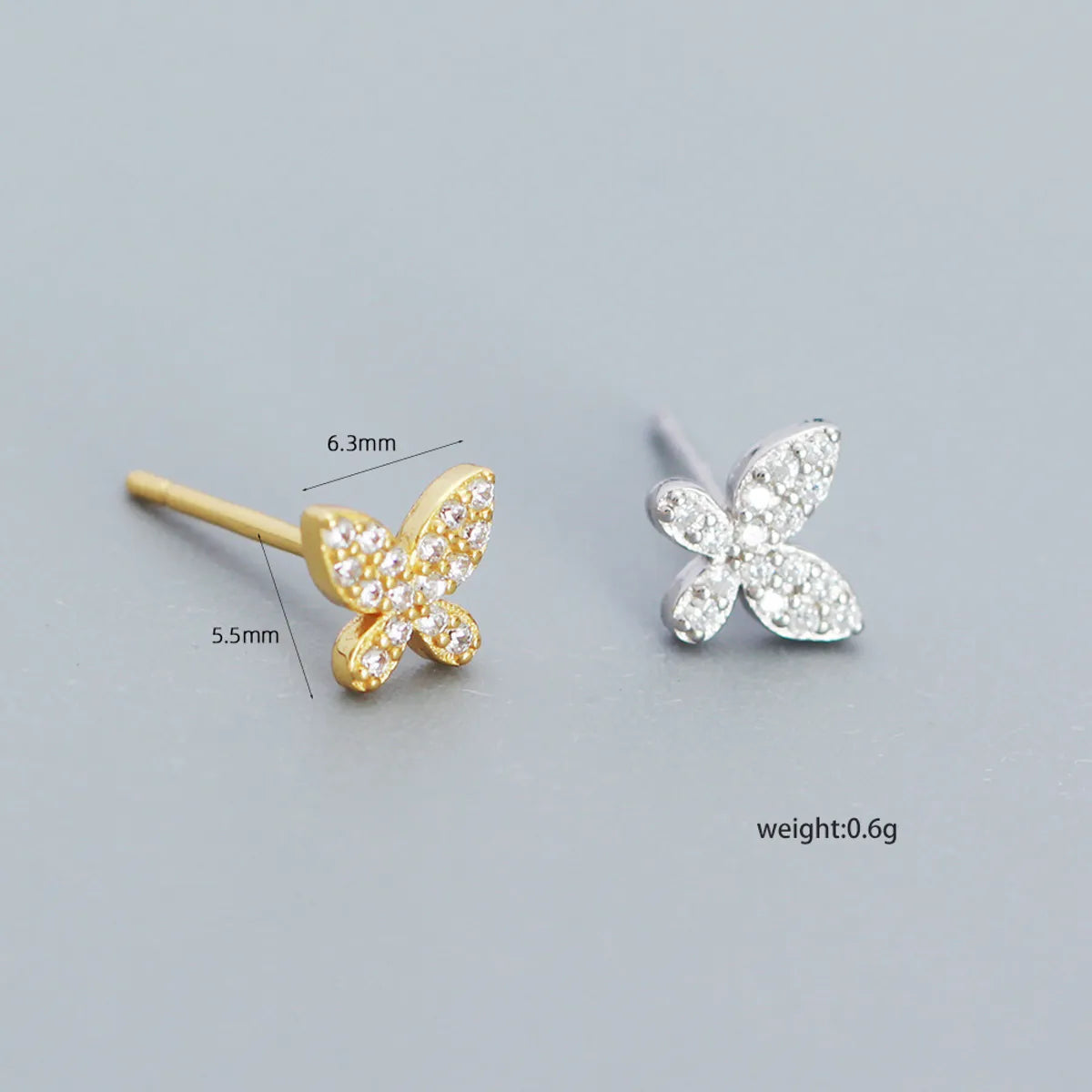 1 Pair Simple Style Butterfly Sterling Silver Plating Inlay Ear Studs