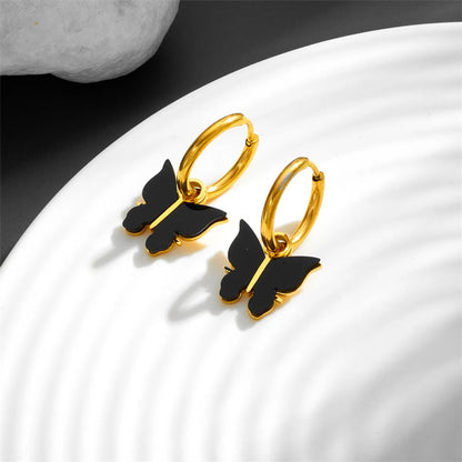 1 Pair Simple Style Butterfly Patchwork Titanium Steel Acrylic 18K Gold Plated Drop Earrings