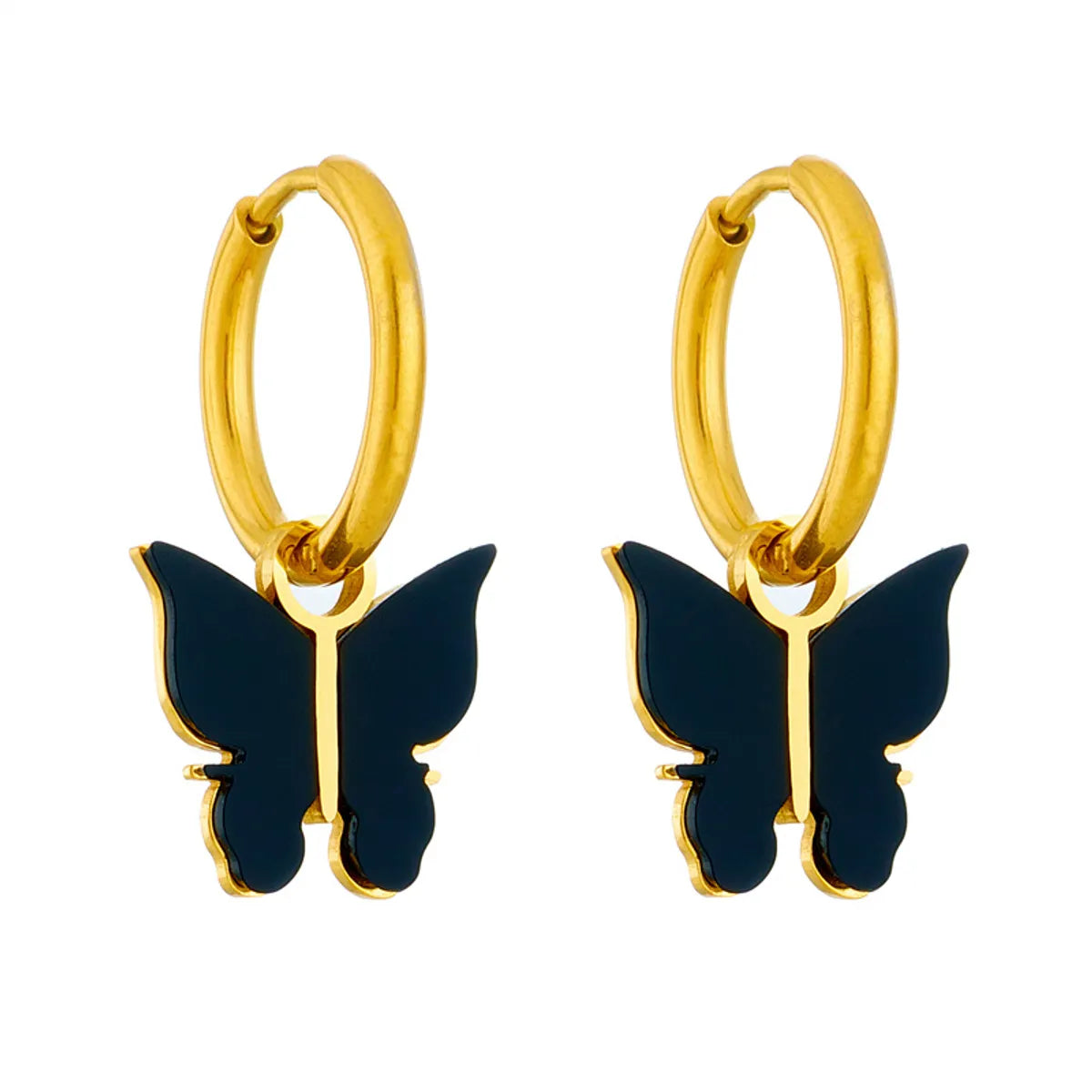 1 Pair Simple Style Butterfly Patchwork Titanium Steel Acrylic 18K Gold Plated Drop Earrings