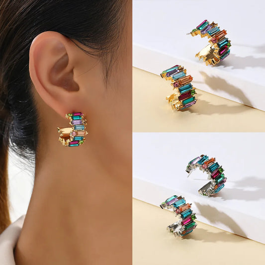 1 Pair Simple Style C Shape Inlay Alloy Artificial Gemstones Ear Studs