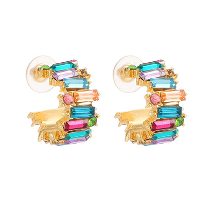 1 Pair Simple Style C Shape Inlay Alloy Artificial Gemstones Ear Studs