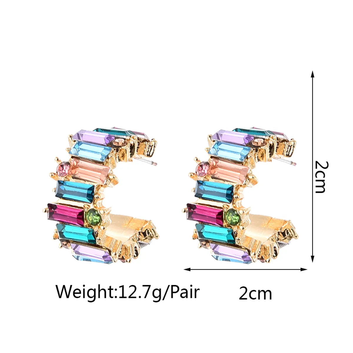 1 Pair Simple Style C Shape Inlay Alloy Artificial Gemstones Ear Studs