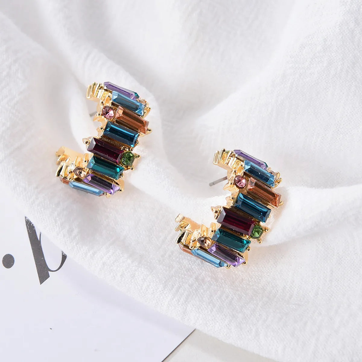 1 Pair Simple Style C Shape Inlay Alloy Artificial Gemstones Ear Studs