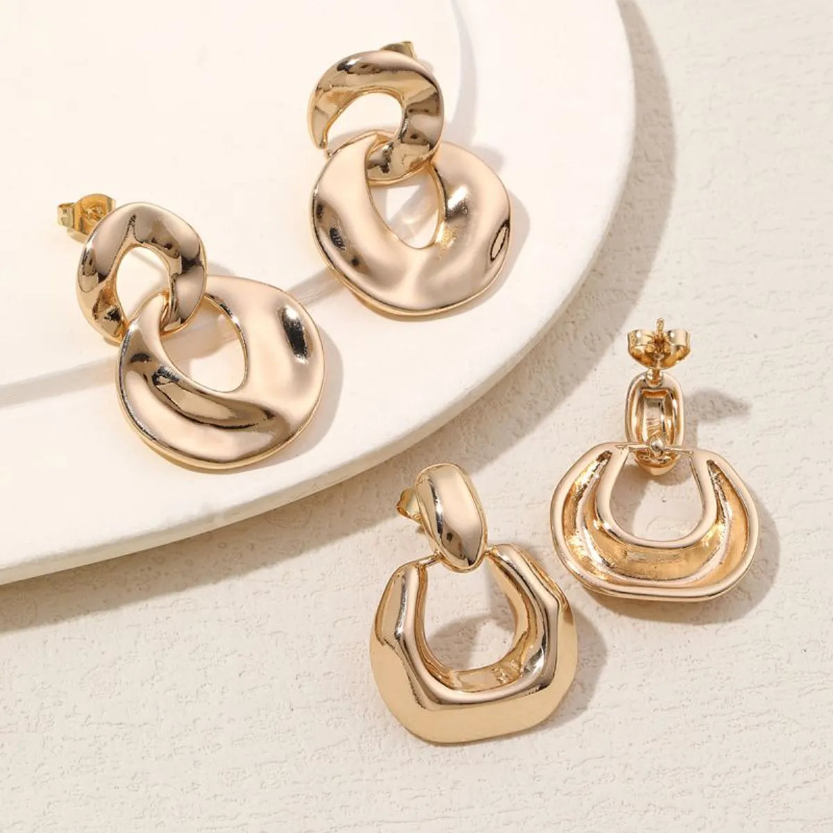 1 Pair Simple Style C Shape Circle Plating Copper 18k Gold Plated Drop Earrings