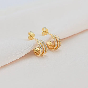 1 Pair Simple Style C Shape Plating Inlay Copper Zircon Gold Plated Ear Studs