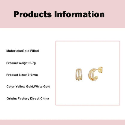 1 Pair Simple Style C Shape Plating Inlay Copper Zircon Gold Plated Ear Studs