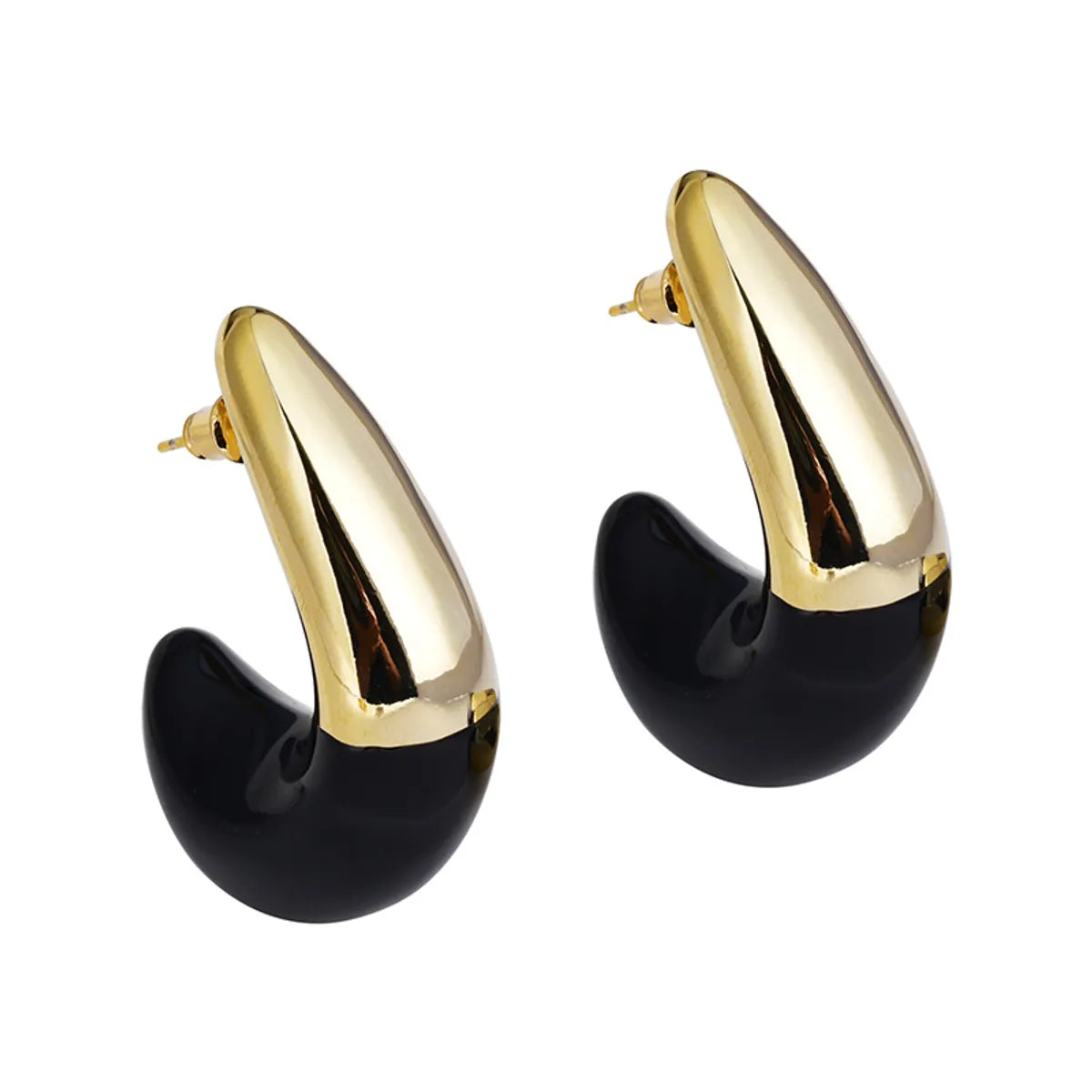 1 Pair Simple Style C Shape Enamel Copper 22K Gold Plated Ear Studs