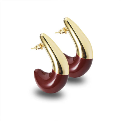 1 Pair Simple Style C Shape Enamel Copper 22K Gold Plated Ear Studs