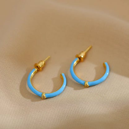 1 Pair Simple Style C Shape Enamel Plating Inlay Copper Zircon 18k Gold Plated Ear Studs