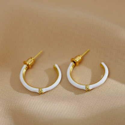 1 Pair Simple Style C Shape Enamel Plating Inlay Copper Zircon 18k Gold Plated Ear Studs