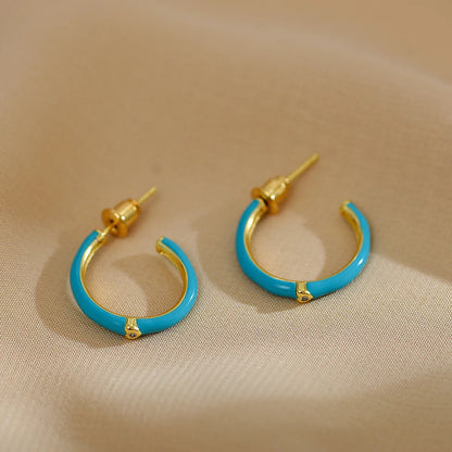 1 Pair Simple Style C Shape Enamel Plating Inlay Copper Zircon 18k Gold Plated Ear Studs