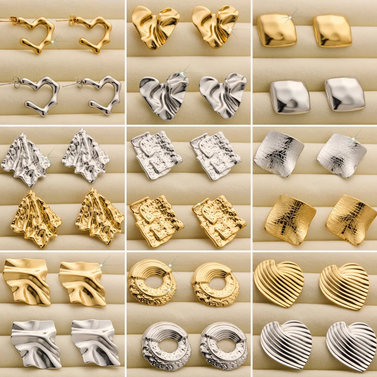 1 Pair Simple Style C Shape Heart Shape Rhombus Titanium Steel Ear Studs