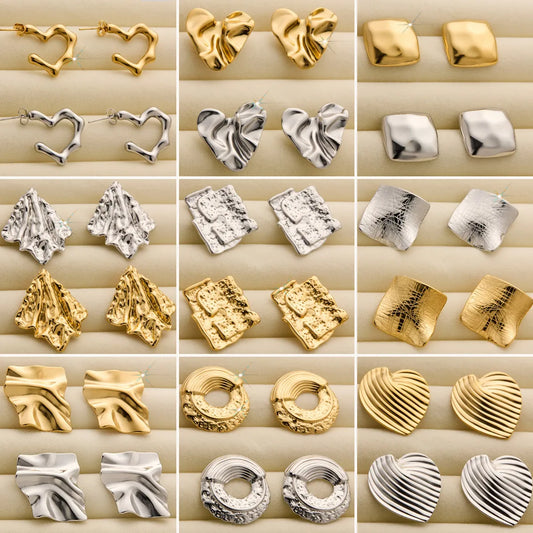 1 Pair Simple Style C Shape Heart Shape Rhombus Titanium Steel Ear Studs