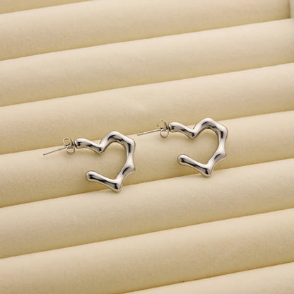 1 Pair Simple Style C Shape Heart Shape Rhombus Titanium Steel Ear Studs