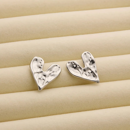 1 Pair Simple Style C Shape Heart Shape Rhombus Titanium Steel Ear Studs