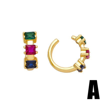 1 Pair Simple Style C Shape Irregular Plating Inlay Copper Zircon 18k Gold Plated Ear Clips