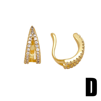 1 Pair Simple Style C Shape Irregular Plating Inlay Copper Zircon 18k Gold Plated Ear Clips