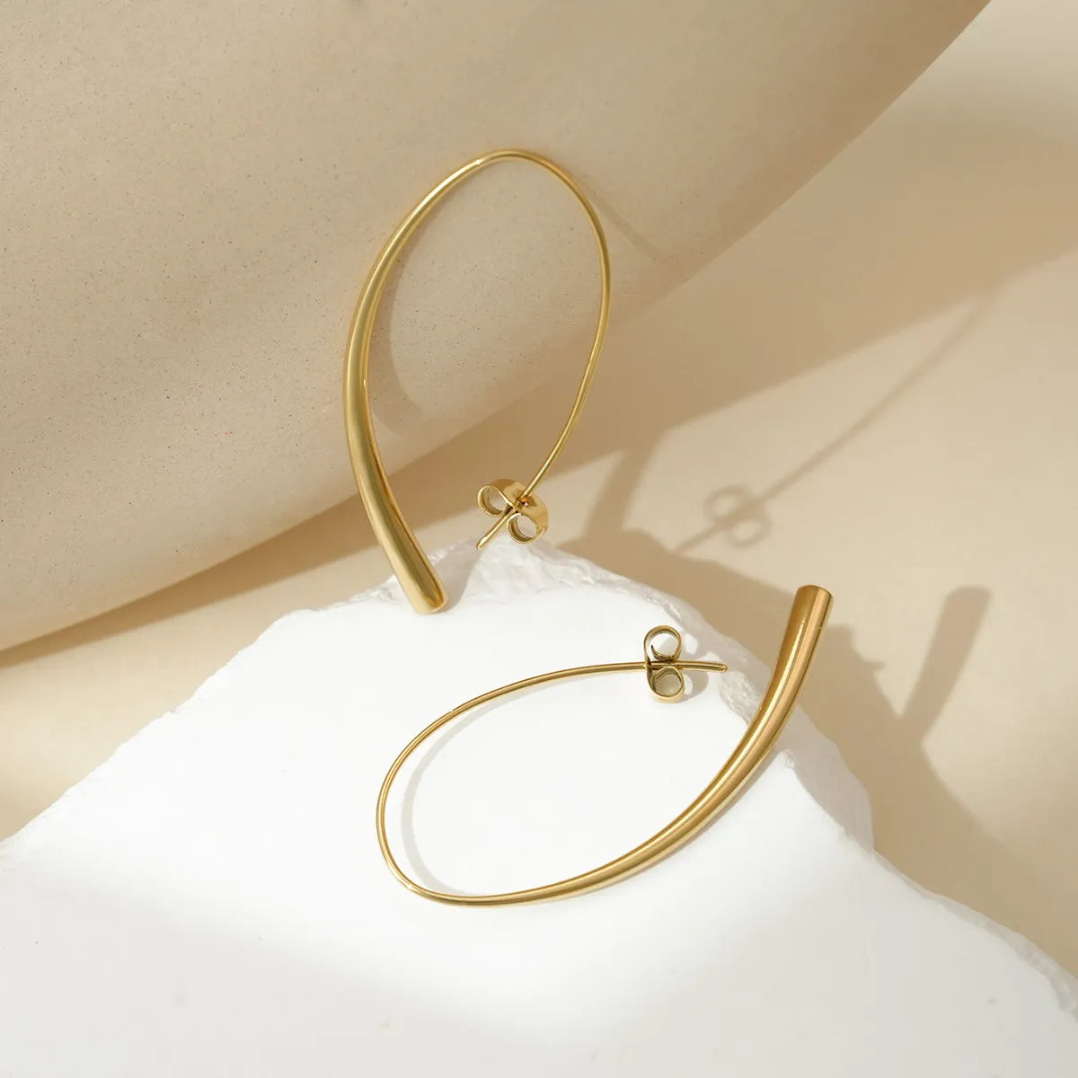 1 Pair Simple Style C Shape Irregular Polishing Plating 304 Stainless Steel 14K Gold Plated Earrings