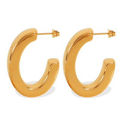 1 Pair Simple Style C Shape Oval Plating Titanium Steel 18K Gold Plated Ear Studs