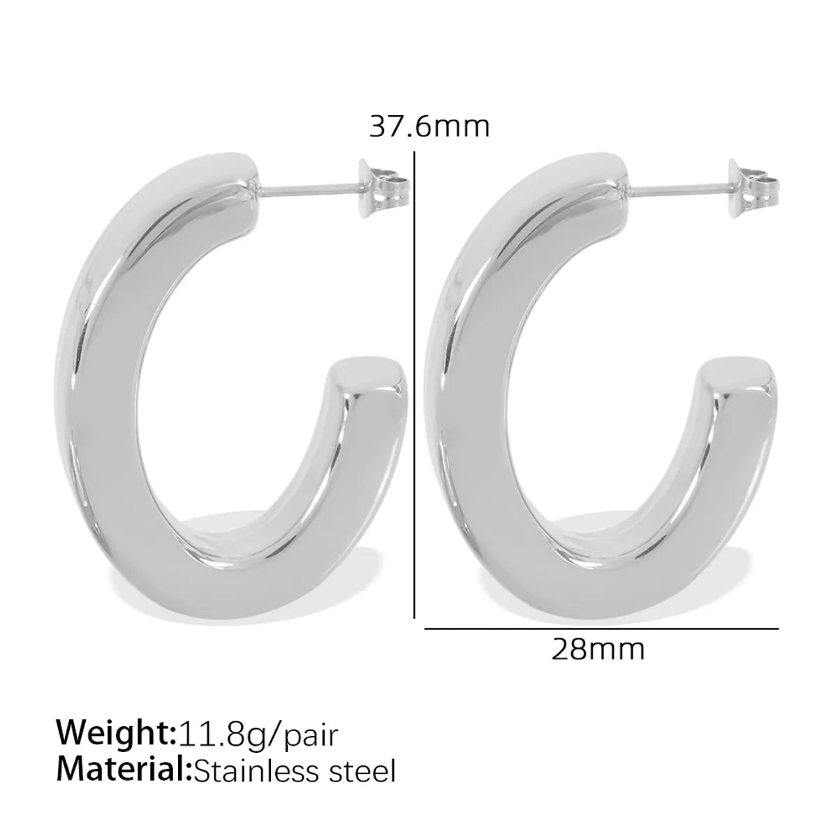 1 Pair Simple Style C Shape Oval Plating Titanium Steel 18K Gold Plated Ear Studs