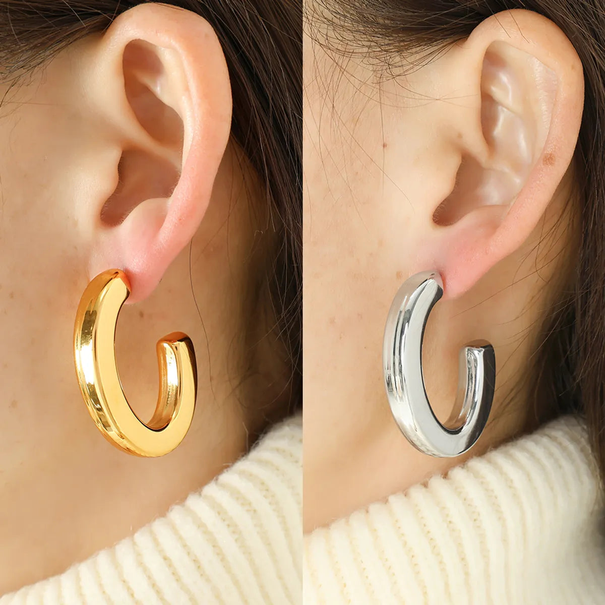 1 Pair Simple Style C Shape Oval Plating Titanium Steel 18K Gold Plated Ear Studs