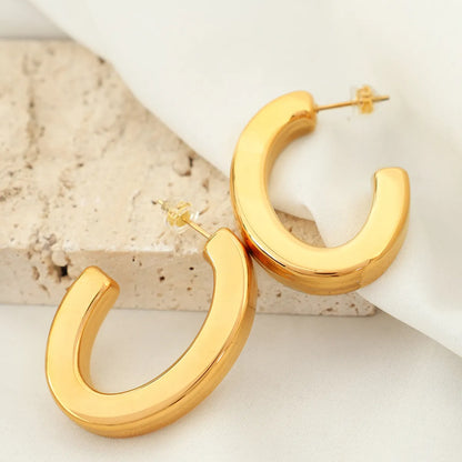 1 Pair Simple Style C Shape Oval Plating Titanium Steel 18K Gold Plated Ear Studs