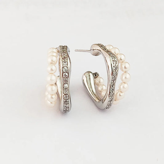 1 Pair Simple Style C Shape Pearl Plating Inlay Copper Zircon Ear Studs