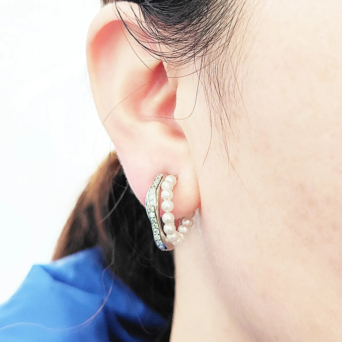 1 Pair Simple Style C Shape Pearl Plating Inlay Copper Zircon Ear Studs