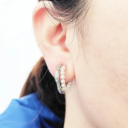 1 Pair Simple Style C Shape Pearl Plating Inlay Copper Zircon Ear Studs