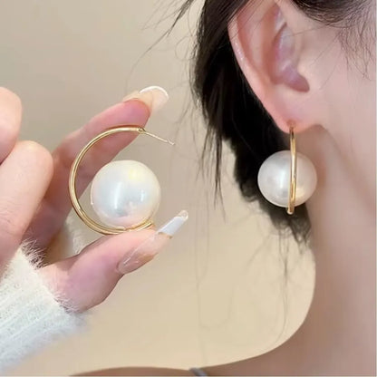 1 Pair Simple Style C Shape Plating Imitation Pearl Gold Plated Ear Studs