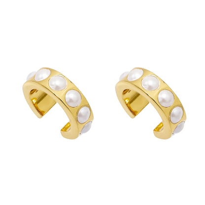 1 Pair Simple Style C Shape Plating Inlay Copper Pearl Gold Plated Ear Studs