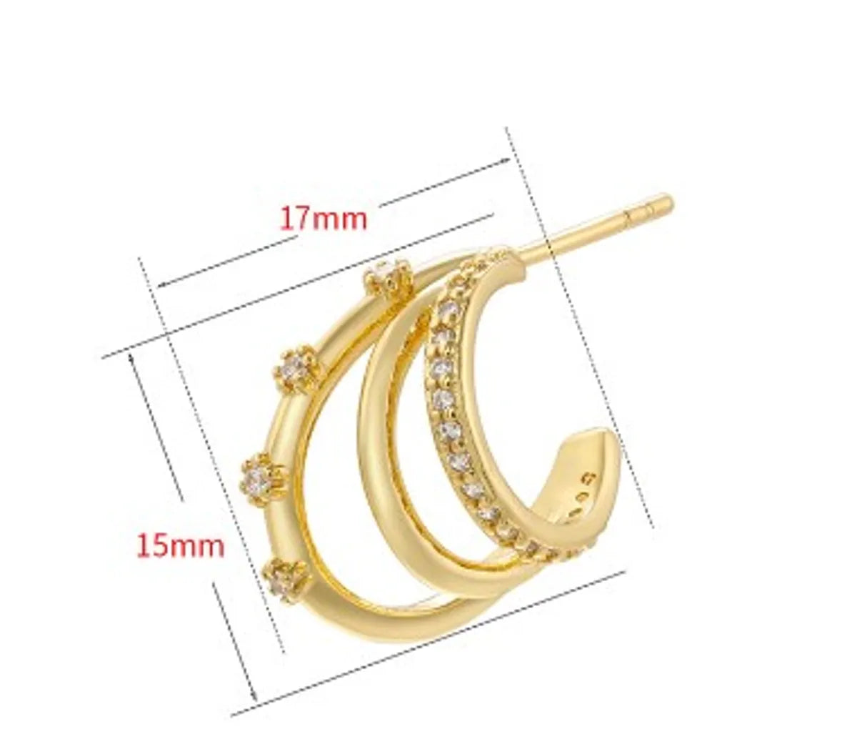 1 Pair Simple Style C Shape Plating Inlay Copper Zircon 18k Gold Plated Ear Studs