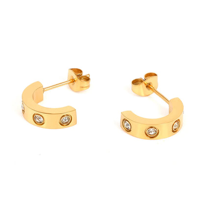 1 Pair Simple Style C Shape Plating Inlay Stainless Steel Artificial Gemstones Ear Studs