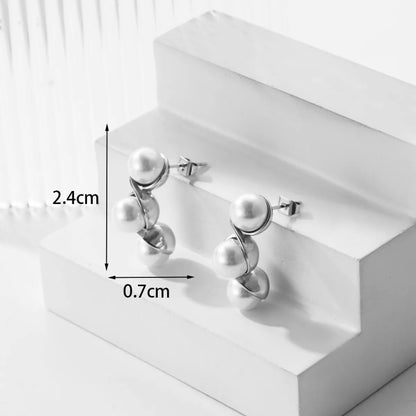 1 Pair Simple Style C Shape Plating Inlay 304 Stainless Steel Pearl Ear Studs