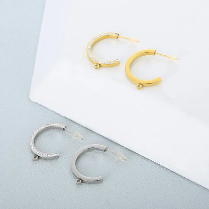 1 Pair Simple Style C Shape Plating Inlay Stainless Steel Rhinestones 18K Gold Plated Ear Studs