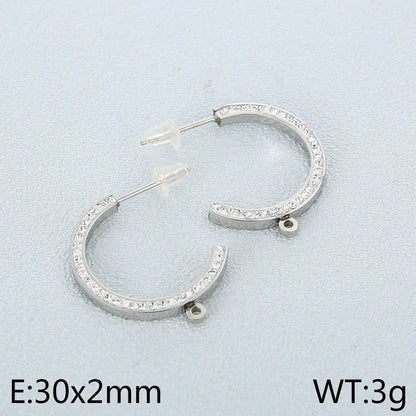 1 Pair Simple Style C Shape Plating Inlay Stainless Steel Rhinestones 18K Gold Plated Ear Studs