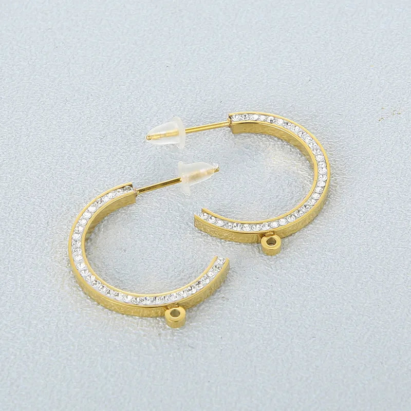 1 Pair Simple Style C Shape Plating Inlay Stainless Steel Rhinestones 18K Gold Plated Ear Studs