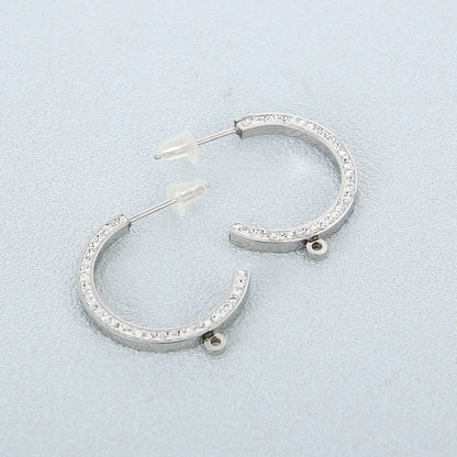 1 Pair Simple Style C Shape Plating Inlay Stainless Steel Rhinestones 18K Gold Plated Ear Studs