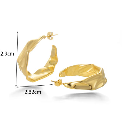 1 Pair Simple Style C Shape Plating Pleated Stainless Steel 18k Gold Plated Ear Studs