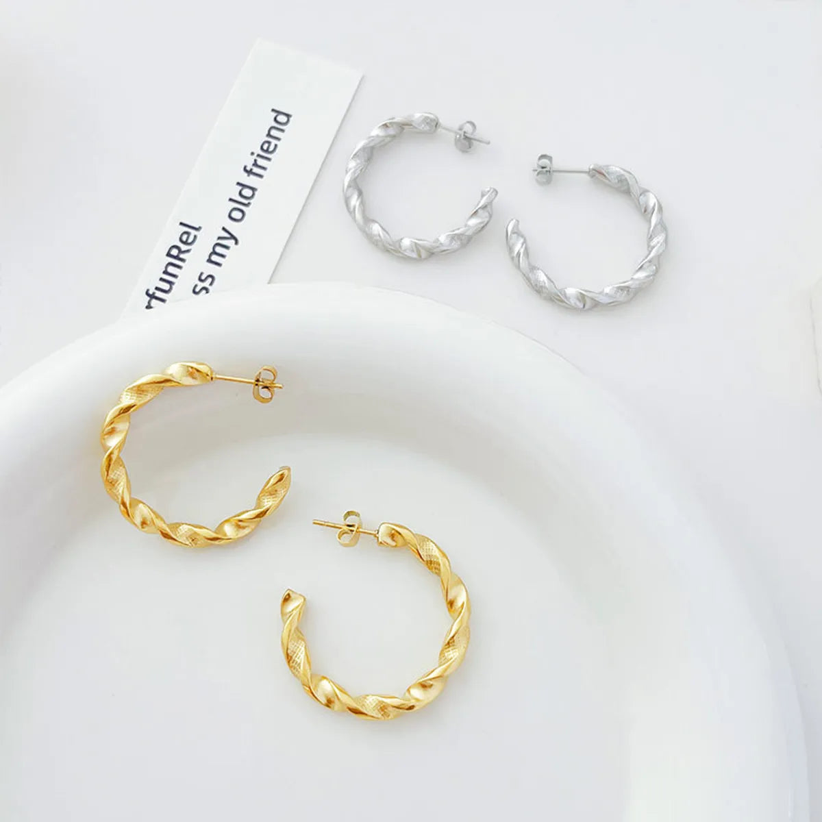 1 Pair Simple Style C Shape Plating Stainless Steel 14k Gold Plated Ear Studs