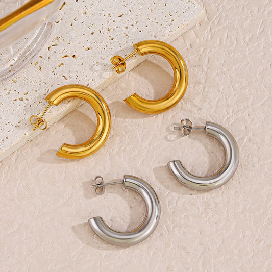 1 Pair Simple Style C Shape Plating Stainless Steel 18k Gold Plated Ear Studs