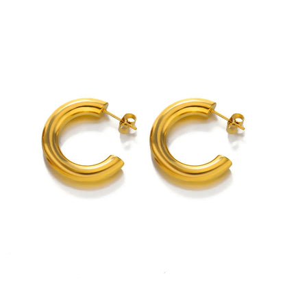 1 Pair Simple Style C Shape Plating Stainless Steel 18k Gold Plated Ear Studs