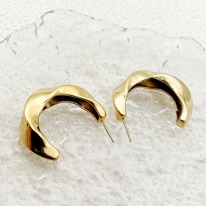 1 Pair Simple Style C Shape Plating 304 Stainless Steel 14K Gold Plated Ear Studs