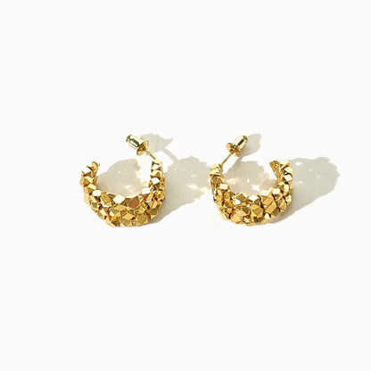 1 Pair Simple Style C Shape Solid Color Beaded Layered Plating Copper 14k Gold Plated Ear Studs