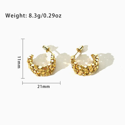 1 Pair Simple Style C Shape Solid Color Beaded Layered Plating Copper 14k Gold Plated Ear Studs